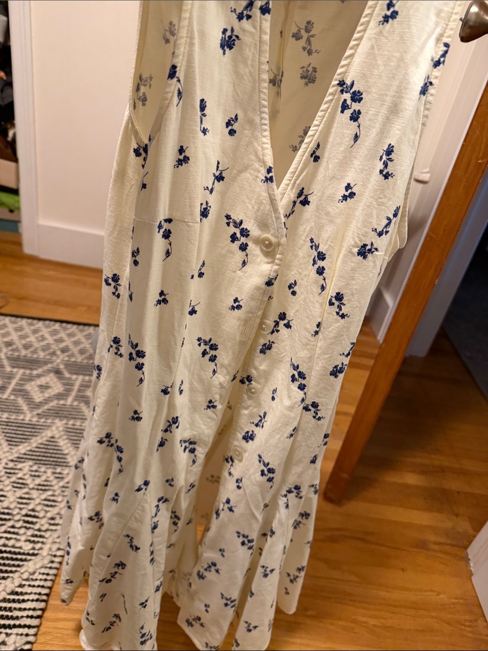 Universal Thread Cream Midi Dress with Blue Floral Print